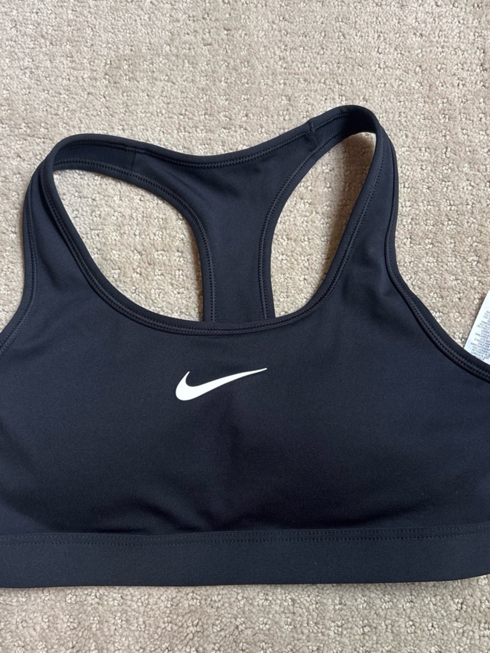 Nike Swoosh Black Sports Bra with White Logo - Racerback